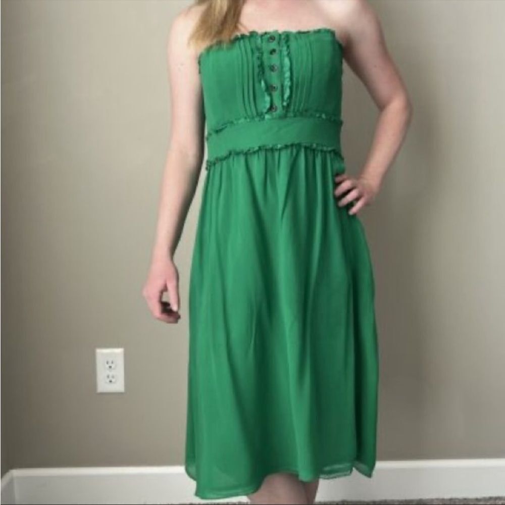 Moulinette Soeurs Strapless Emerald Green Midi Dress